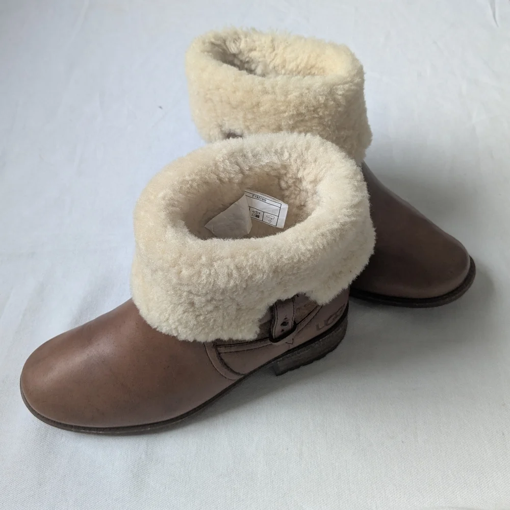 UGG Brown And Cream Chyler Shearling Water Resistant Winter Ankle Boots Size 7